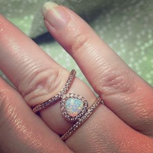 Double band rose gold ring with faux opal